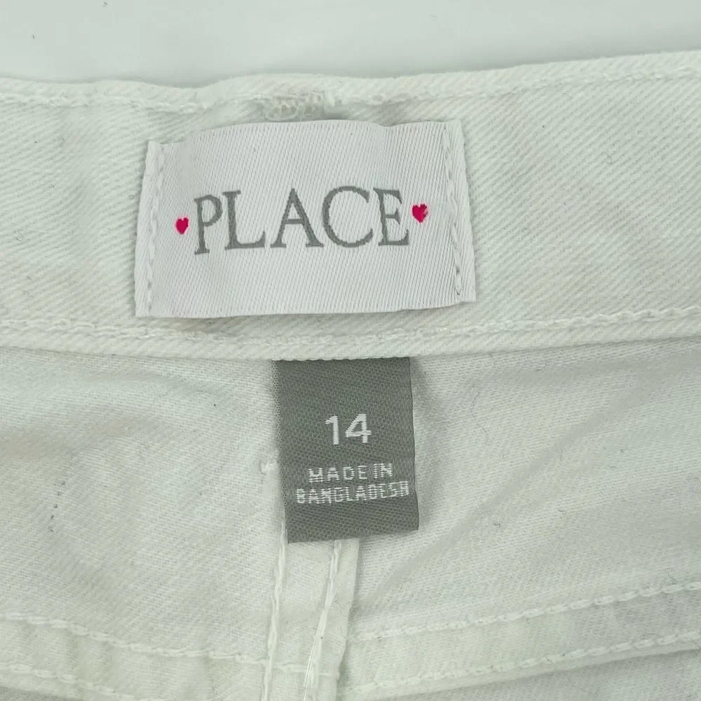 The Children’s Place Girl’s White Rolled Cuff Denim Shorts Size 14